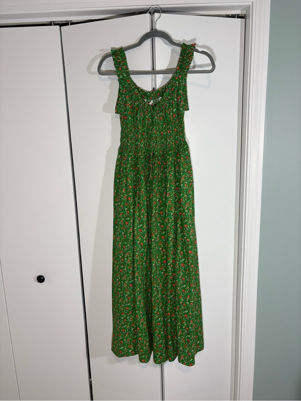 Emmaretta Floral Cotton Dress in Emerald Jardin Du Chateau